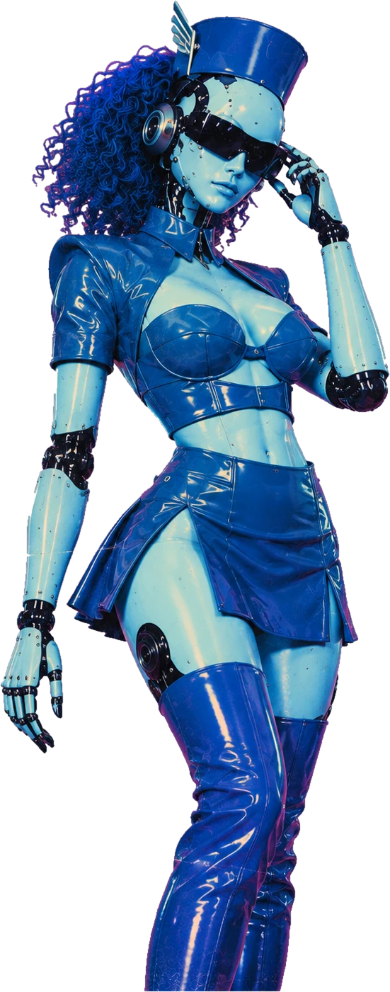 Criatura WAC de rizos azules con gorra y lentes oscuros